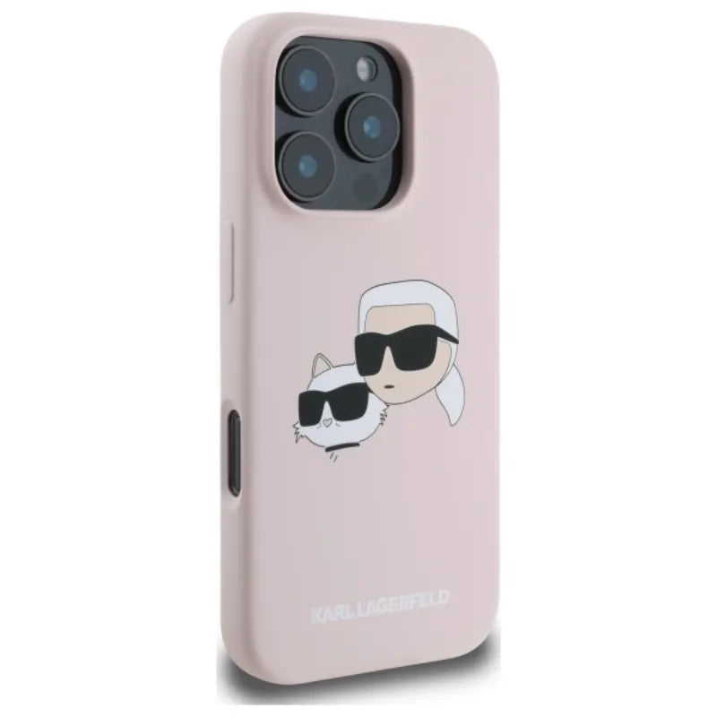 Karl Lagerfeld Silicone Double Heads Print MagSafe - Dėklas iPhone 16 Pro (rožinis)
