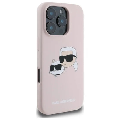 Karl Lagerfeld Silicone Double Heads Print MagSafe - Dėklas iPhone 16 Pro (rožinis)