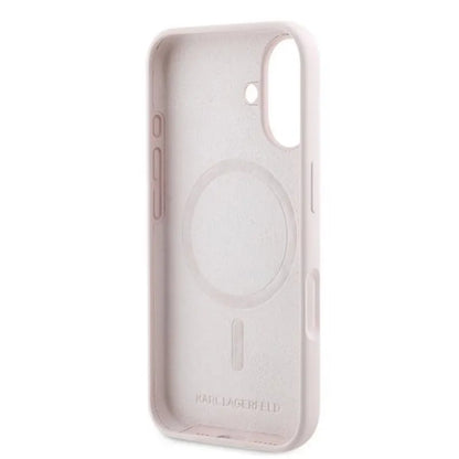 Karl Lagerfeld Silicone Double Heads Print MagSafe – iPhone 16 Plus dėklas (rožinis)