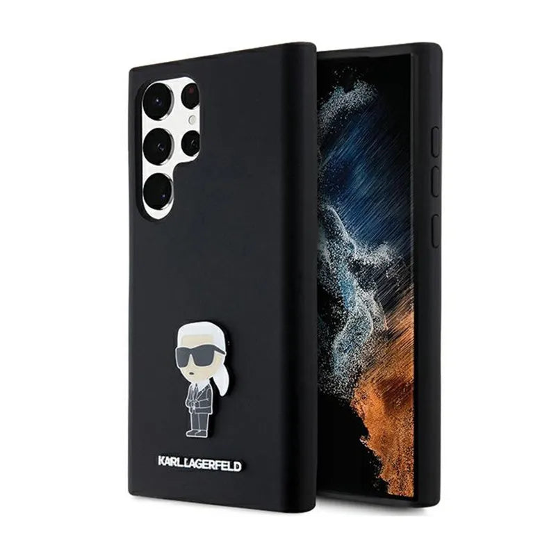 Karl Lagerfeld Silicone Ikonik Metal Pin – Dėklas Samsung Galaxy S24 Ultra (juodas)