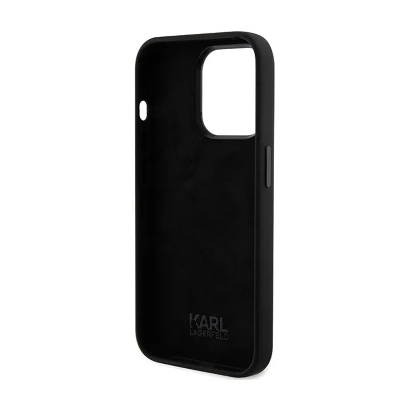Karl Lagerfeld Silicone Ikonik Metal Pin – iPhone 15 Pro dėklas (juodas)