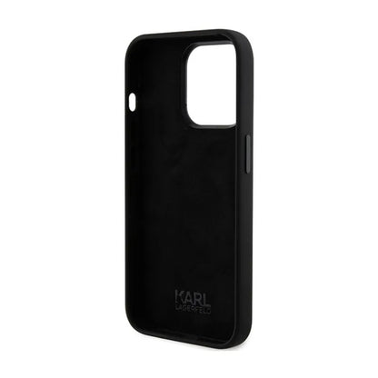 Karl Lagerfeld Silicone Ikonik Metal Pin – iPhone 15 Pro dėklas (juodas)