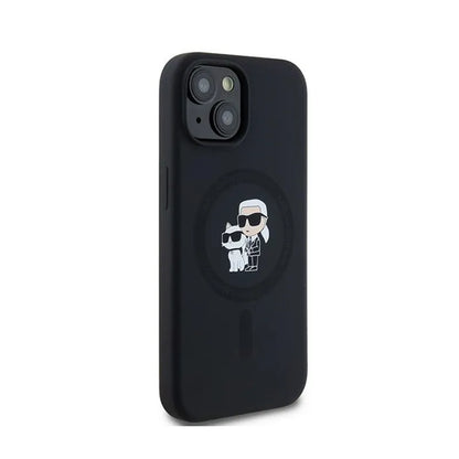 Karl Lagerfeld Silicone Karl & Choupette MagSafe - dėklas iPhone 15 Plus / 14 Plus (juodas)