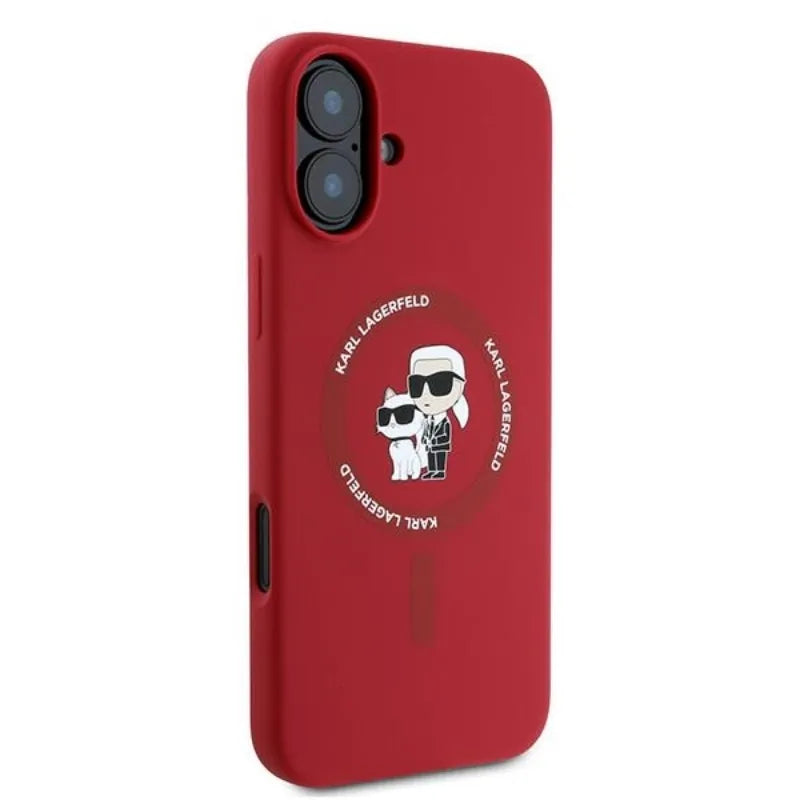 Karl Lagerfeld Silicone Karl & Choupette Ring MagSafe - dėklas iPhone 16 Plus (raudonas)