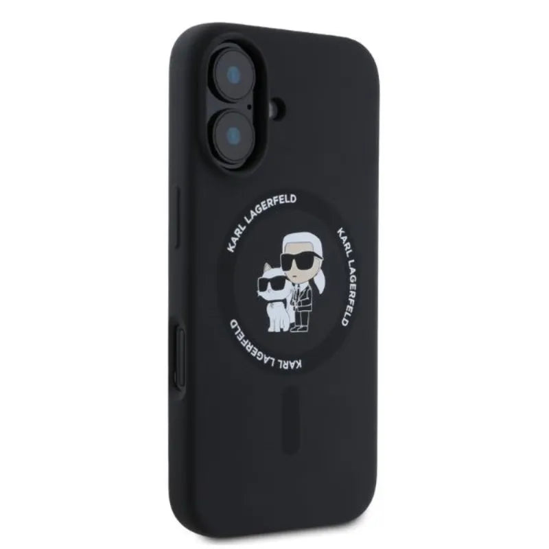 Karl Lagerfeld Silicone Karl & Choupette Ring MagSafe - „iPhone 16“ dėklas (juodas)
