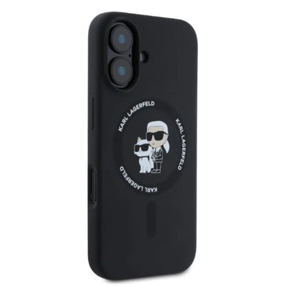 Karl Lagerfeld Silicone Karl & Choupette Ring MagSafe - „iPhone 16“ dėklas (juodas)