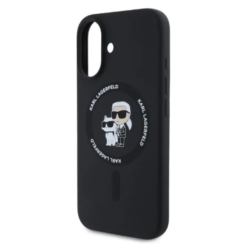 Karl Lagerfeld Silicone Karl & Choupette Ring MagSafe - „iPhone 16“ dėklas (juodas)