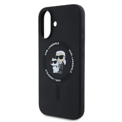 Karl Lagerfeld Silicone Karl & Choupette Ring MagSafe - „iPhone 16“ dėklas (juodas)