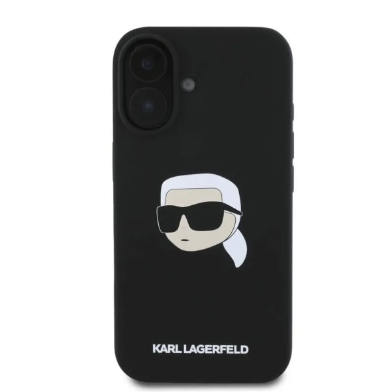 Karl Lagerfeld Silicone Karl Head Print MagSafe – dėklas, skirtas iPhone 16 (juodas)