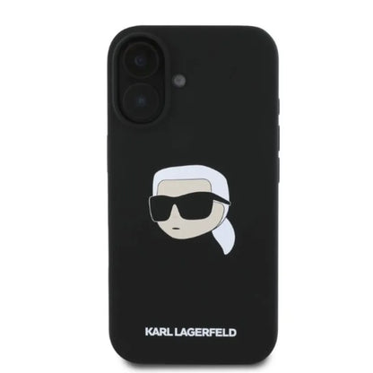 Karl Lagerfeld Silicone Karl Head Print MagSafe – dėklas, skirtas iPhone 16 (juodas)