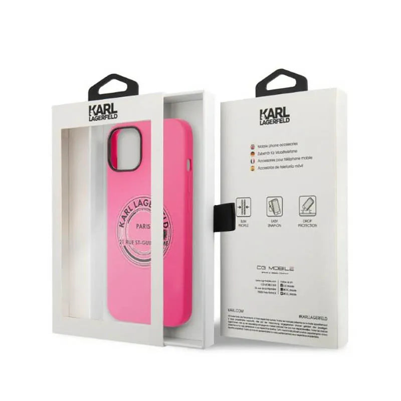 Karl Lagerfeld Silicone RSG – dėklas, skirtas iPhone 14 Plus (rožinė)