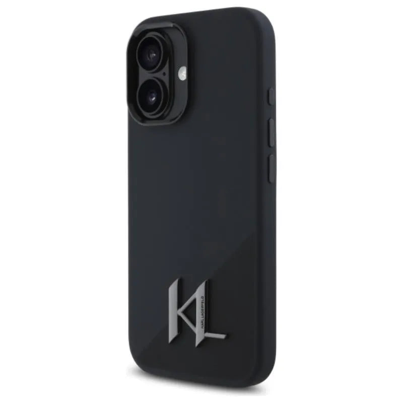 Karl Lagerfeld Silicone Shadow Metal Initial MagSafe – Dėklas iPhone 16 (juodas)