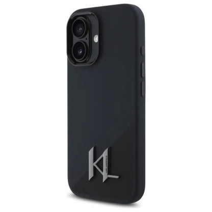 Karl Lagerfeld Silicone Shadow Metal Initial MagSafe – Dėklas iPhone 16 (juodas)