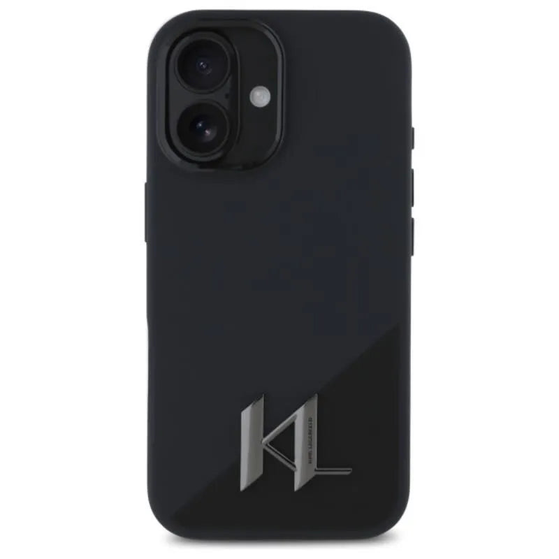 Karl Lagerfeld Silicone Shadow Metal Initial MagSafe – Dėklas iPhone 16 (juodas)