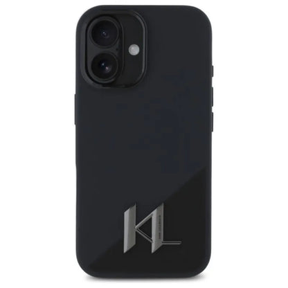 Karl Lagerfeld Silicone Shadow Metal Initial MagSafe – Dėklas iPhone 16 (juodas)