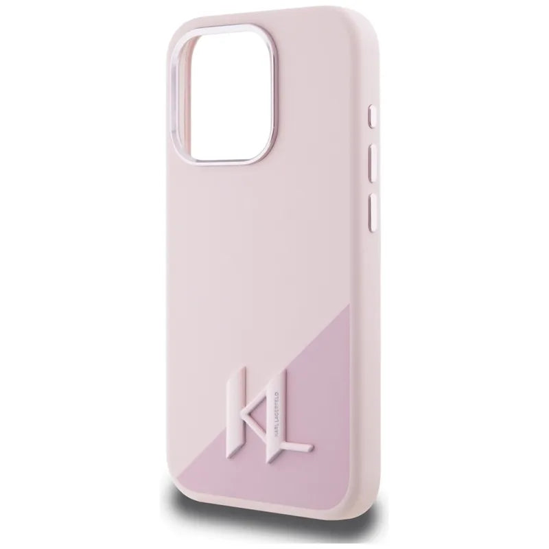 Karl Lagerfeld Silicone Shadow Metal Initial MagSafe – dėklas skirtas iPhone 15 Pro (rožinis)