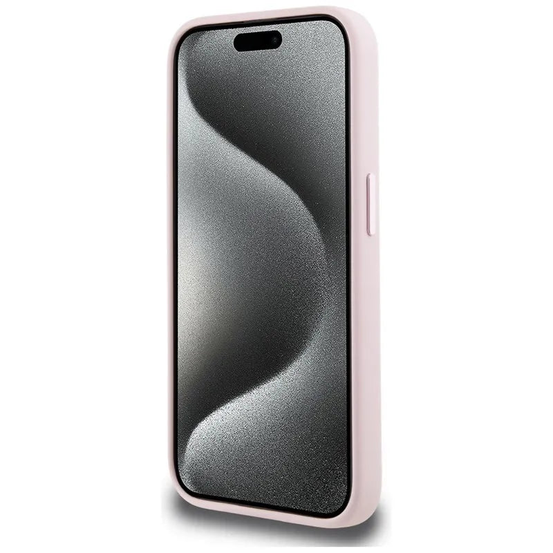 Karl Lagerfeld Silicone Shadow Metal Initial MagSafe – dėklas skirtas iPhone 15 Pro (rožinis)