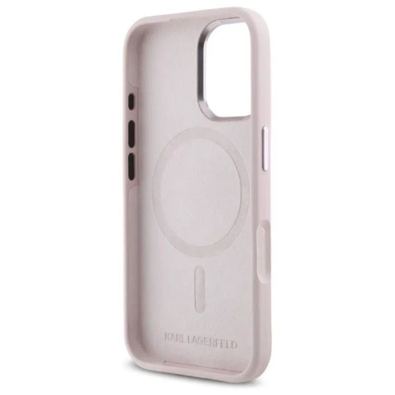 „Karl Lagerfeld Silicone Shadow Metal Initial MagSafe“ – dėklas skirtas „iPhone 16“ (rožinis)