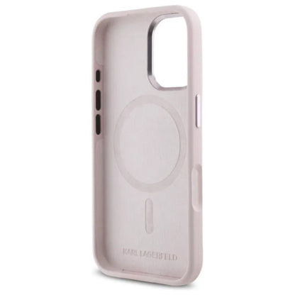 „Karl Lagerfeld Silicone Shadow Metal Initial MagSafe“ – dėklas skirtas „iPhone 16“ (rožinis)