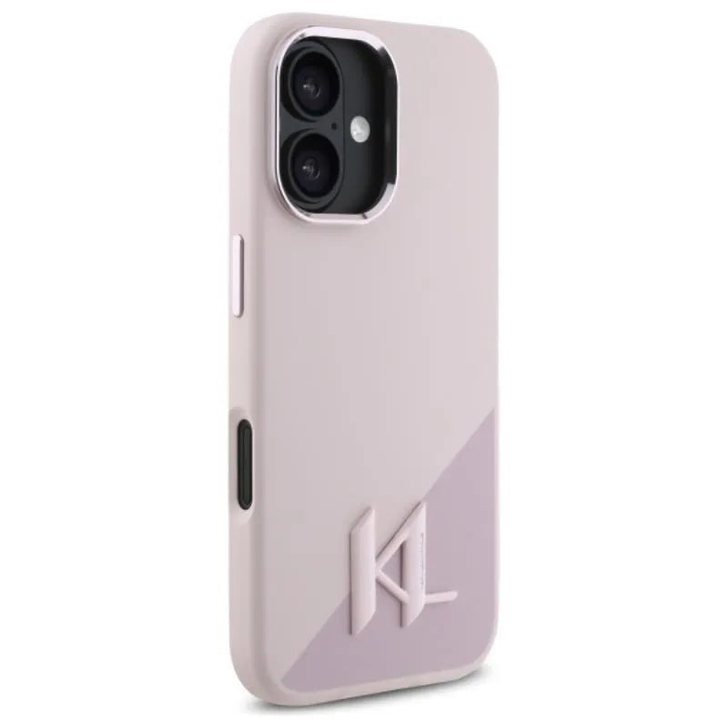 „Karl Lagerfeld Silicone Shadow Metal Initial MagSafe“ – dėklas skirtas „iPhone 16“ (rožinis)