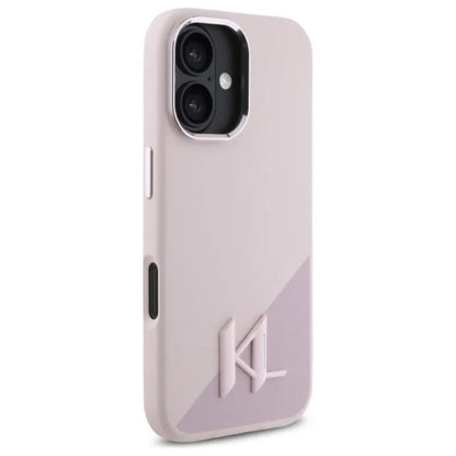 „Karl Lagerfeld Silicone Shadow Metal Initial MagSafe“ – dėklas skirtas „iPhone 16“ (rožinis)