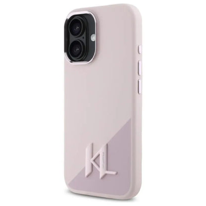 „Karl Lagerfeld Silicone Shadow Metal Initial MagSafe“ – dėklas skirtas „iPhone 16“ (rožinis)
