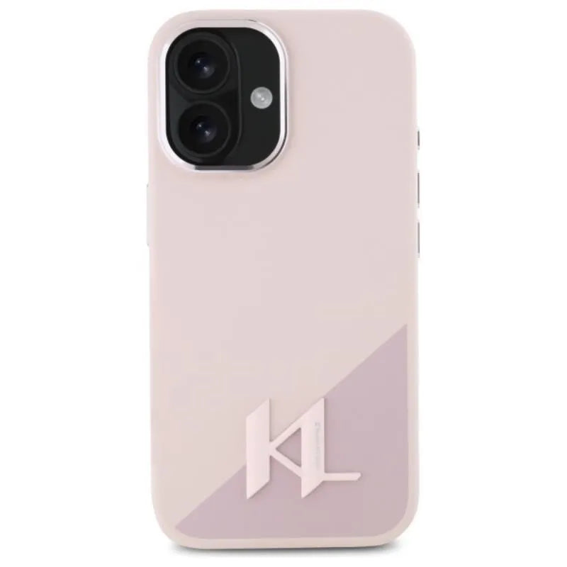 „Karl Lagerfeld Silicone Shadow Metal Initial MagSafe“ – dėklas skirtas „iPhone 16“ (rožinis)