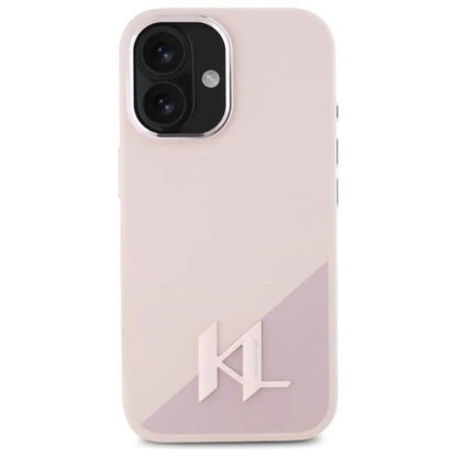 „Karl Lagerfeld Silicone Shadow Metal Initial MagSafe“ – dėklas skirtas „iPhone 16“ (rožinis)
