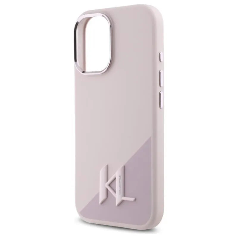 „Karl Lagerfeld Silicone Shadow Metal Initial MagSafe“ – dėklas skirtas „iPhone 16“ (rožinis)