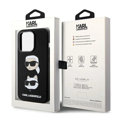 Karl Lagerfeld silikonas Karl & Choupette galvos – dėklas iPhone 15 Pro (juodas)