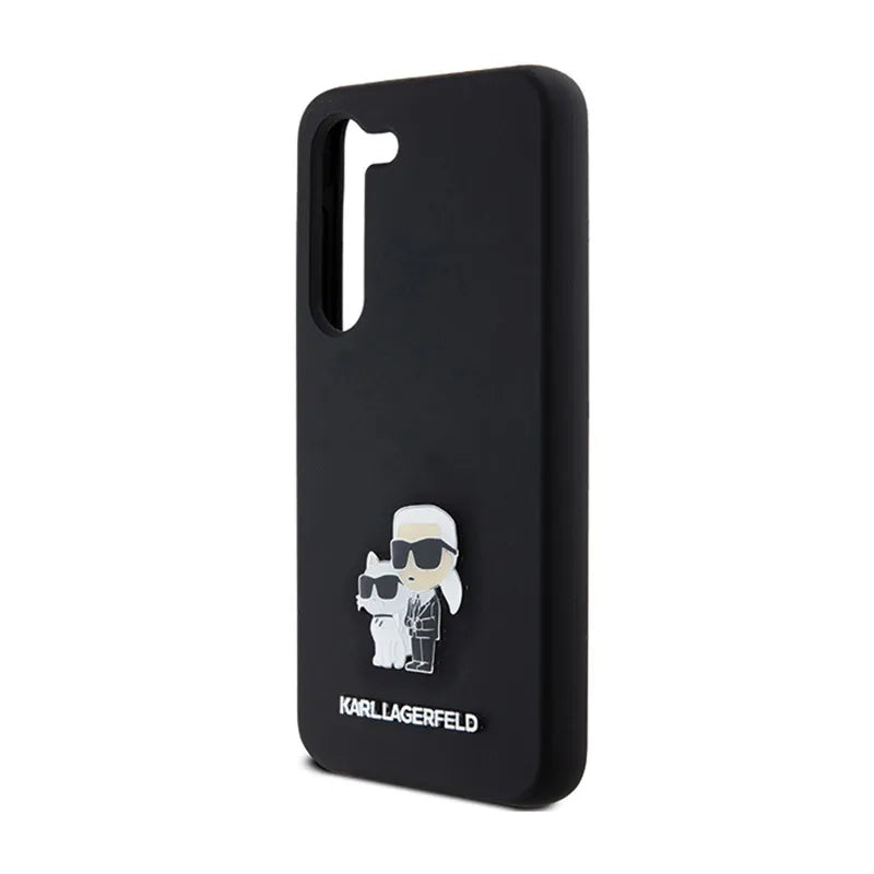 Karl Lagerfeld silikonas Karl & Choupette Metal Pin - dėklas, skirtas Samsung Galaxy S24 (juodas)