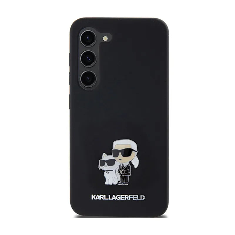 Karl Lagerfeld silikonas Karl & Choupette Metal Pin - dėklas, skirtas Samsung Galaxy S24 (juodas)