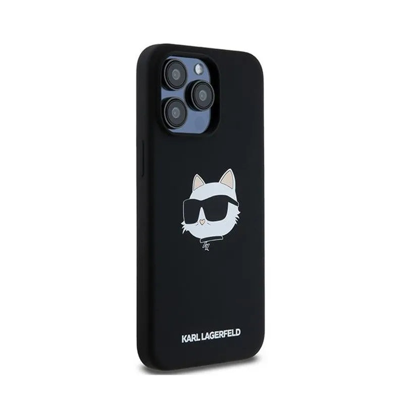 Karl Lagerfeld Silikoninė „Choupette Head MagSafe“ - iPhone 15 Pro dėklas (juodas)