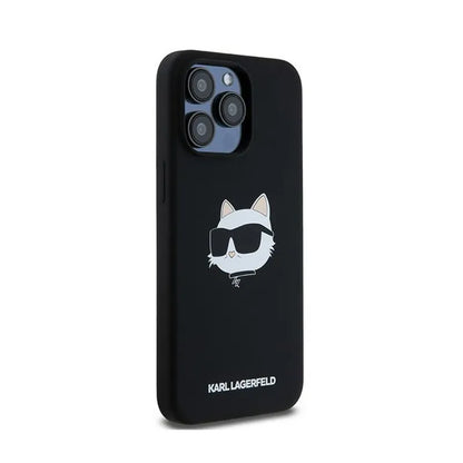 Karl Lagerfeld Silikoninė „Choupette Head MagSafe“ - iPhone 15 Pro dėklas (juodas)