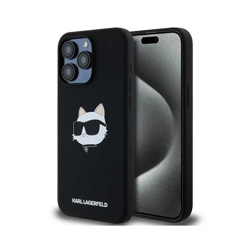 Karl Lagerfeld Silikoninė „Choupette Head MagSafe“ - iPhone 15 Pro dėklas (juodas)