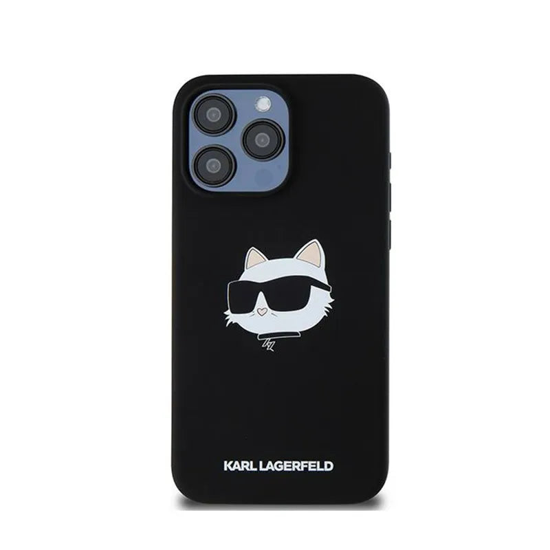 Karl Lagerfeld Silikoninė „Choupette Head MagSafe“ - iPhone 15 Pro dėklas (juodas)