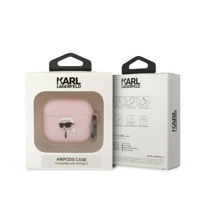Karl Lagerfeld silikoninis „AirPods 3“ dėklas – NFT Karl Head 3D (rožinis)
