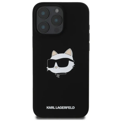 Karl Lagerfeld Silikoninis Choupette galvos atspaudas MagSafe - dėklas iPhone 16 Pro (juodas)