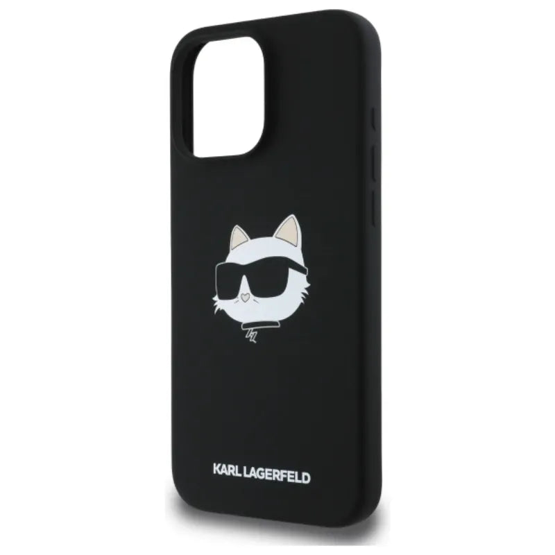 Karl Lagerfeld Silikoninis Choupette galvos atspaudas MagSafe - dėklas iPhone 16 Pro (juodas)