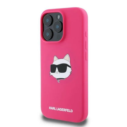 Karl Lagerfeld Silikoninis Choupette galvos raštas MagSafe - Dėklas iPhone 16 Pro Max (fuksijų spalvos)