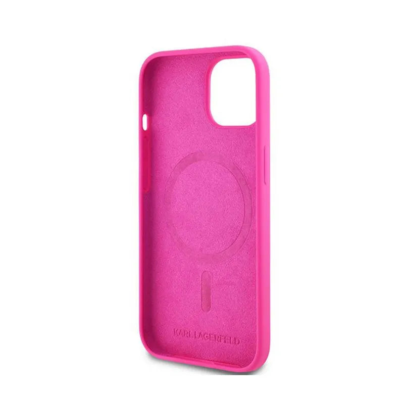 Karl Lagerfeld Silikoninis Choupette Head MagSafe - iPhone 15 Plus / 14 Plus dėklas (rožinis)