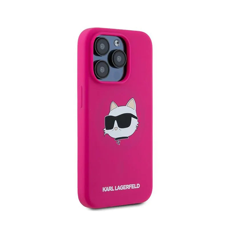 Karl Lagerfeld silikoninis Choupette Head MagSafe – iPhone 15 Pro dėklas (rožinis)