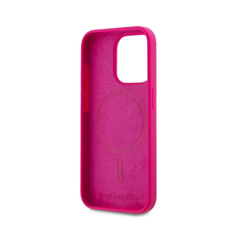 Karl Lagerfeld silikoninis Choupette Head MagSafe – iPhone 15 Pro dėklas (rožinis)
