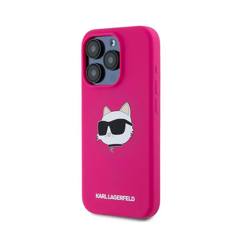 Karl Lagerfeld silikoninis Choupette Head MagSafe – iPhone 15 Pro dėklas (rožinis)