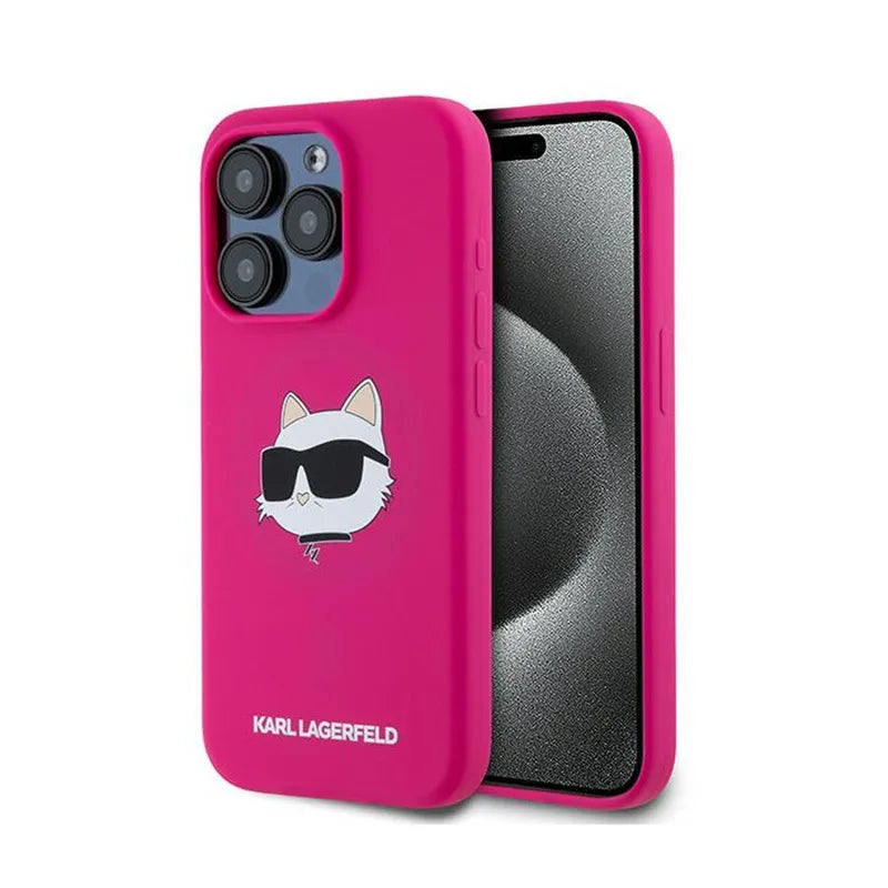 Karl Lagerfeld silikoninis Choupette Head MagSafe – iPhone 15 Pro dėklas (rožinis)