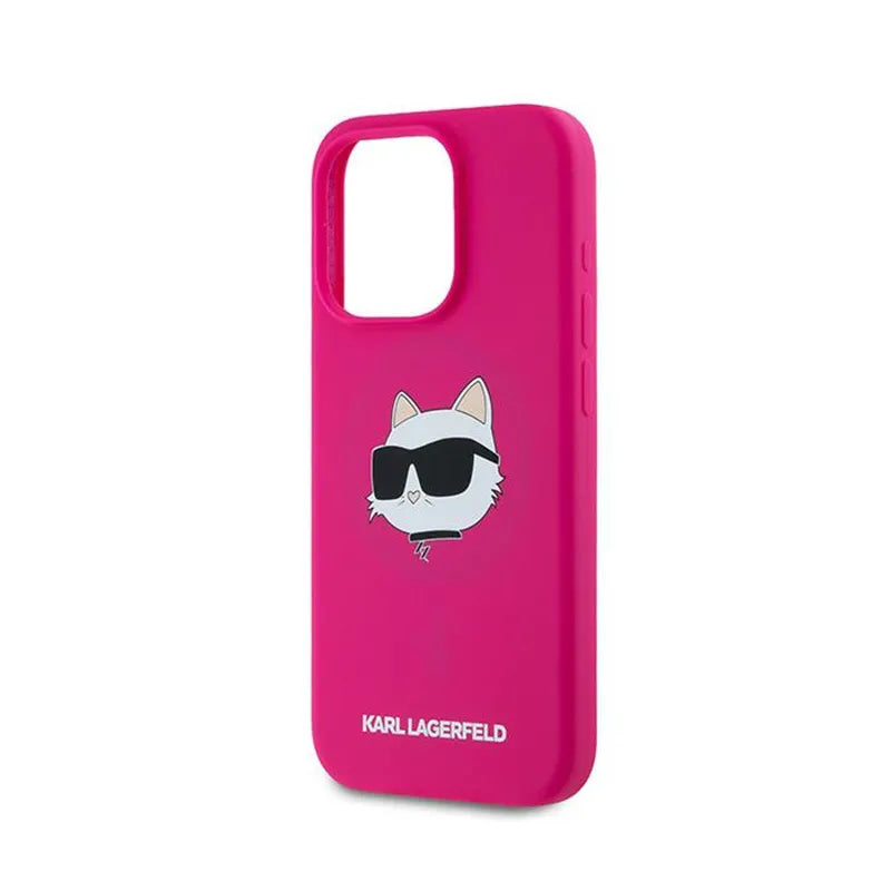 Karl Lagerfeld silikoninis Choupette Head MagSafe – iPhone 15 Pro dėklas (rožinis)