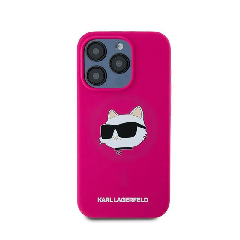 Karl Lagerfeld silikoninis Choupette Head MagSafe – iPhone 15 Pro dėklas (rožinis)