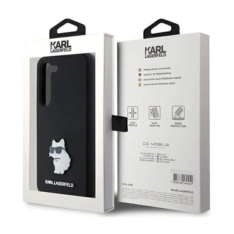 Karl Lagerfeld Silikoninis Choupette Metal Pin - dėklas Samsung Galaxy S24 (juodas)