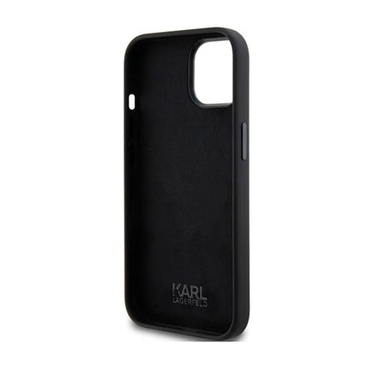 Karl Lagerfeld silikoninis "Choupette" metalinis segtukas – „iPhone 15 Plus“ dėklas (juodas)