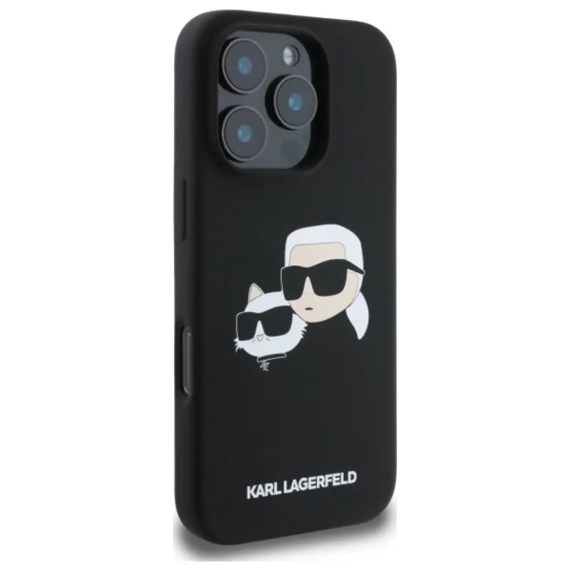 Karl Lagerfeld Silikoninis dėklas „Double Heads Print MagSafe“ – „iPhone 16 Pro“ (juodas)